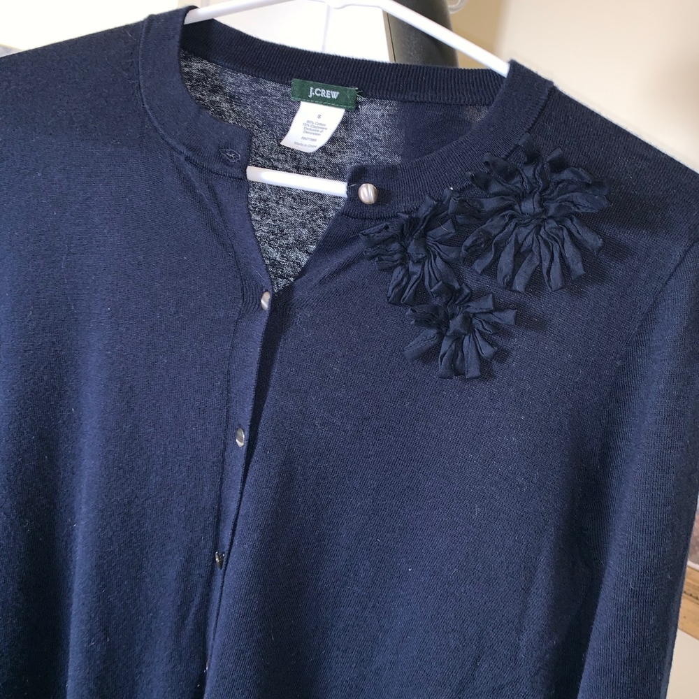 SOLD J Crew Navy Bouquet Cardigan Sweater S - Picture 2 of 6